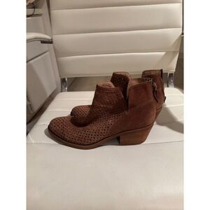 Sofft Brown Suede Perforated Ankle Boots Laser Cut Western Booties Back Zip